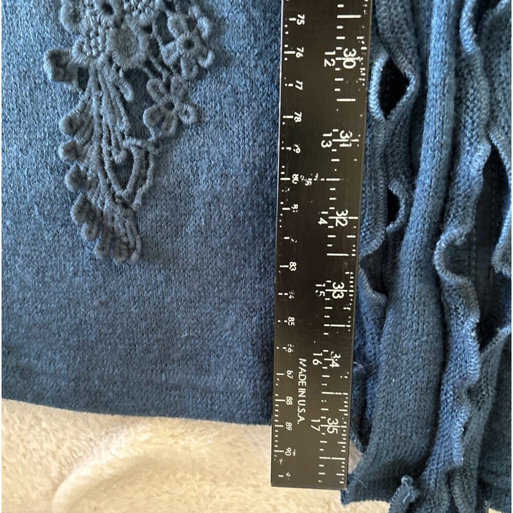 Pretty Angel Boho Duster Cardigan  Linen Blend Blue Floral Lace Appliqué Size S - Picture 11 of 12